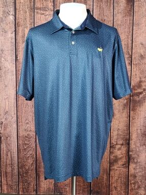 NWOT Masters Tech Green Micro Dot Navy Blue Stretch Mens Polo